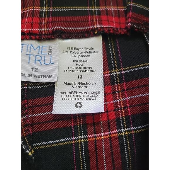 Time and Tru Red Plaid Mid Rise Side Zip Tapered Stretch Pants Women's 12 - Picture 12 of 12